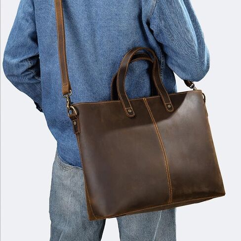 Crazy Horse Leather Large Capacity Computer Bag Tote Retro Single Shoulder Crossbody in Saudi Arabia
