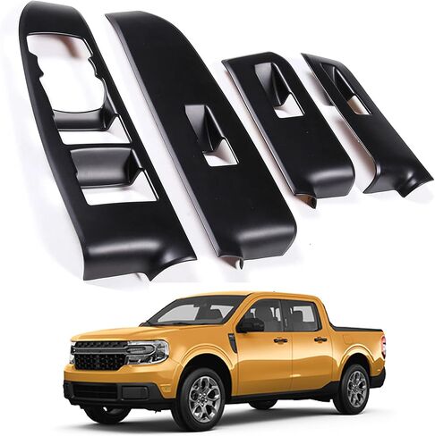لوحة مفاتيح رفع النافذة تناسب Ford Maverick 2022 2023 2024 2025 2026 غطاء لوحة رفع النافذة ملحقات مسند ذراع الباب الداخلي مادة ABS (ألياف الكربون الأسود) -4 قطع in Kuwait