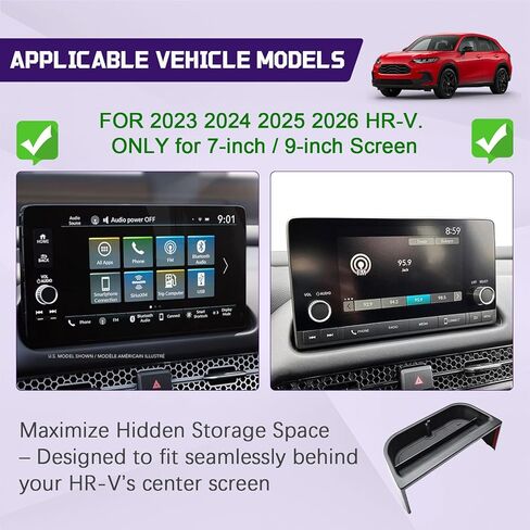 صينية تنظيم تخزين لوحة القيادة RUNROAD متوافقة مع ملحقات Honda HR-V 2023 2024 2025 2026، منظم وحدة التحكم المركزية لصندوق تخزين لوحة القيادة خلف الشاشة HR V لشاشة 7 بوصات/ 9 بوصات in Kuwait