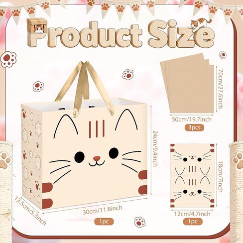Kawaii Cat Birthday Gift Bag Chubby Cat Gift Wrapping Bag with Tissue Paper Card Funny Anime Kitty Cats Mom Lovers Favor Decorations for Girls Boys Feline Pet Adoption Baby Shower Party Supplies in Kuwait