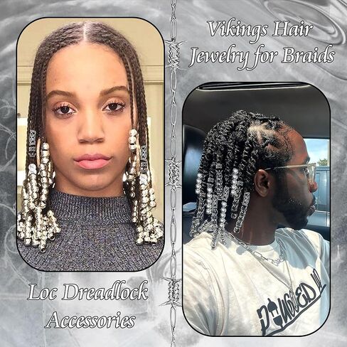 NAISKA 60PCS Silver Hair Beads for Braid Viking Hair Jewelry Nordic Runes Tube Beads Muti Styles Loc Dreadlock Accessories Vintage Metal Hair Cuffs Clips Rings for Women and Men in Saudi Arabia