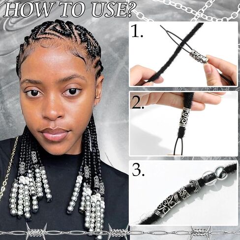 NAISKA 60PCS Silver Hair Beads for Braid Viking Hair Jewelry Nordic Runes Tube Beads Muti Styles Loc Dreadlock Accessories Vintage Metal Hair Cuffs Clips Rings for Women and Men in Saudi Arabia