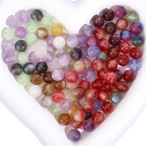 1 Box 120PCS 10MM Round Resin Beads with Hole UV Reactive Color Changing White Change Colorful Sensitive Glitter Sunlight Loose Spacer Bead for Jewelry Making Bracelets Necklaces DIY Crafts in Kuwait