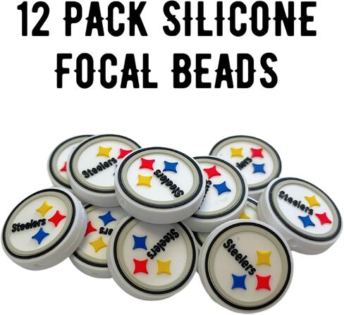 Pittsburgh Focal Bead Sports Football Logo 12pk 1.1" for Bulk Keychains Silicone Charm Steeler Beadable Pens Freshie Hangers Game Day Pro in Kuwait