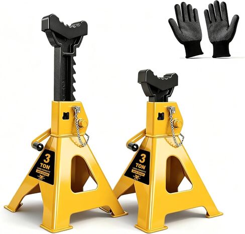 6 Ton (13,200 LBs) Jack Stands with Double Pin Locking,Rubber Cover,Large Foot Base,16-24In Adjustable Height Heavy Duty Jack Stands,Lifting Car,Bus,RV,SUV,MPV,Pickup Truck,1 Pair Yellow in Saudi Arabia