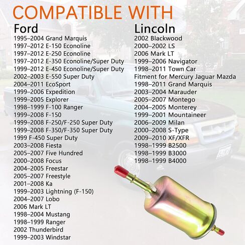 Fuel Filter Fit for Ford Lincoln Mercury, 1999–2008 F150 F250 F350, 1999–2005 Explorer, 1999–2006 Expedition, 2000–2008 Focus, 1998–2004 Mustang, PF2000, F89Z9155A, 33595, FG986B, FG1114 in Saudi Arabia