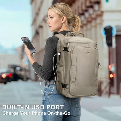 PIJUSHI Travel Laptop Backpack 35L Carry on Backpack for Women Men Flight Approved Business Daypack with USB Charging Port for Work Travel(PE067 Khaki) in Saudi Arabia