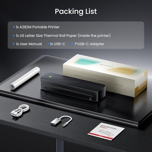 TATTMUSE Portable Inkless Thermal Printers Wireless for Travel, Bluetooth Small Mobile Printer for Phone & Laptop & Home Use, Support 8.5" X 11" US Letter & A4 and Multiple Sizes Thermal Paper in Saudi Arabia
