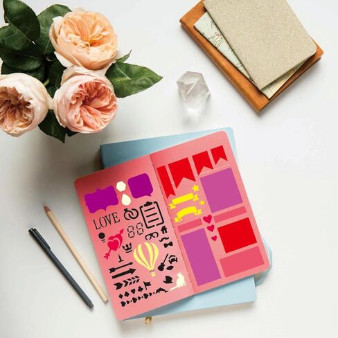 12 Pcs Journal Stencils Set, 4x7 Inch Plastic Durable, Washable Reusable Planner Stencils for Junk Journal Notebook Diary Scrapbook DIY Drawing Template in Saudi Arabia