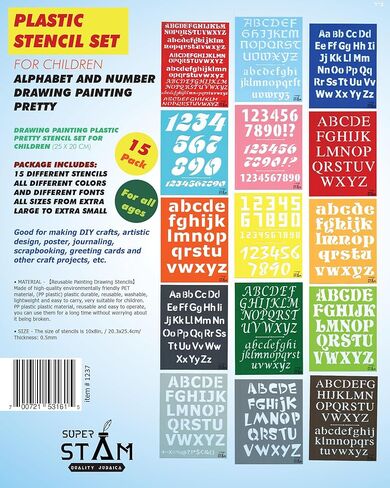15-Piece Precision Lettering Stencil Set - Professional Calligraphy & Number Templates - Assorted Modern Fonts for Sign Making, DIY Home Decor, and Journaling - 10x8 Inch Washable PET Art Tools in Saudi Arabia