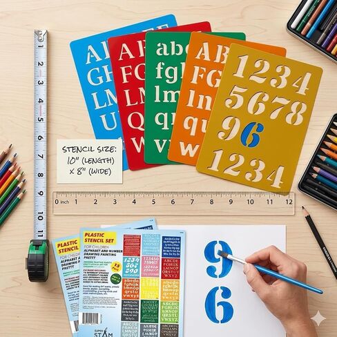 15-Piece Precision Lettering Stencil Set - Professional Calligraphy & Number Templates - Assorted Modern Fonts for Sign Making, DIY Home Decor, and Journaling - 10x8 Inch Washable PET Art Tools in Saudi Arabia