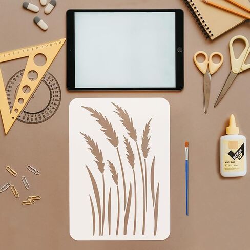 FINGERINSPIRE 6Styles Wildflowers Pattern Stencils with a Brush 11.7x8.3Inch Weeds Painting Stencils PET Plant Themes Floral Template for Wood Wall Floor Tiles in Kuwait