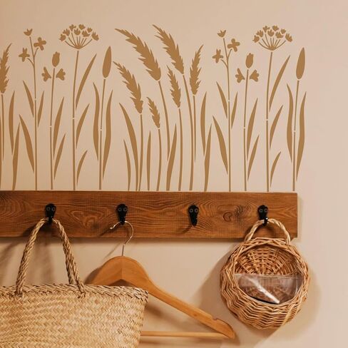 FINGERINSPIRE 6Styles Wildflowers Pattern Stencils with a Brush 11.7x8.3Inch Weeds Painting Stencils PET Plant Themes Floral Template for Wood Wall Floor Tiles in Kuwait