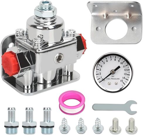 12-804 Fuel Pressure Regulator Carburetor with Gauge Kit Compatible with Holley and Edelbrock Carburetor, 1-4 PSI, 3/8in NPT Port, 1-In, 2-Out in Saudi Arabia
