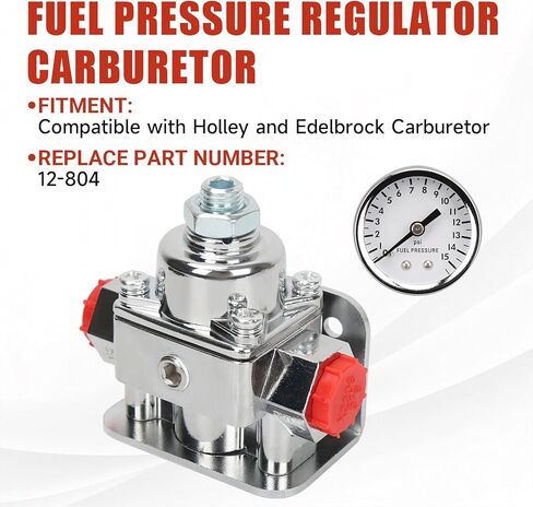12-804 Fuel Pressure Regulator Carburetor with Gauge Kit Compatible with Holley and Edelbrock Carburetor, 1-4 PSI, 3/8in NPT Port, 1-In, 2-Out in Saudi Arabia
