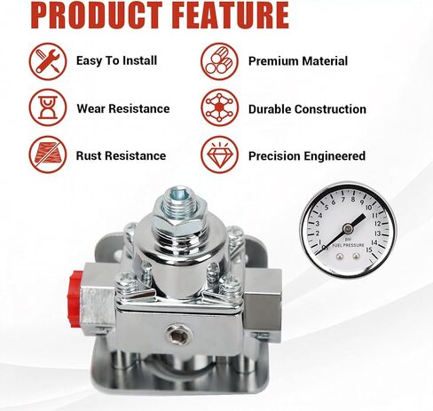 12-804 Fuel Pressure Regulator Carburetor with Gauge Kit Compatible with Holley and Edelbrock Carburetor, 1-4 PSI, 3/8in NPT Port, 1-In, 2-Out in Saudi Arabia