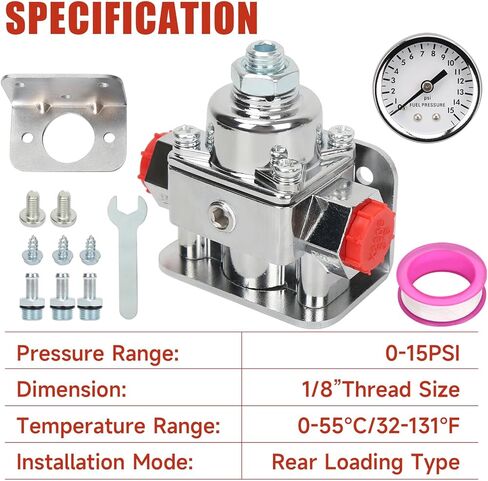 12-804 Fuel Pressure Regulator Carburetor with Gauge Kit Compatible with Holley and Edelbrock Carburetor, 1-4 PSI, 3/8in NPT Port, 1-In, 2-Out in Saudi Arabia