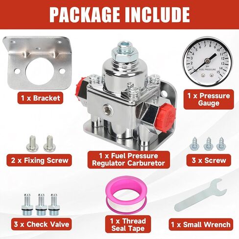12-804 Fuel Pressure Regulator Carburetor with Gauge Kit Compatible with Holley and Edelbrock Carburetor, 1-4 PSI, 3/8in NPT Port, 1-In, 2-Out in Saudi Arabia