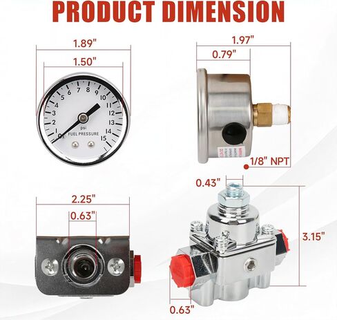12-804 Fuel Pressure Regulator Carburetor with Gauge Kit Compatible with Holley and Edelbrock Carburetor, 1-4 PSI, 3/8in NPT Port, 1-In, 2-Out in Saudi Arabia