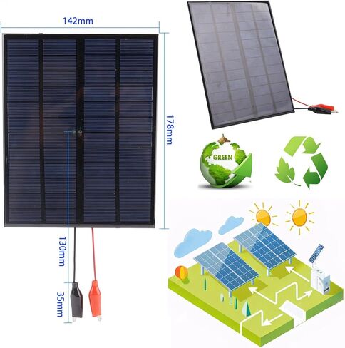2Pcs 12v Solar Panel,3.6W 12 v 300ma Small Solar Panels Polysilicon Epoxy Module DIY Polysilicon Solar Epoxy Cell Charger with Wire Clip 178mm*142mm (2 Pcs 12V+Wire Clip) in Saudi Arabia