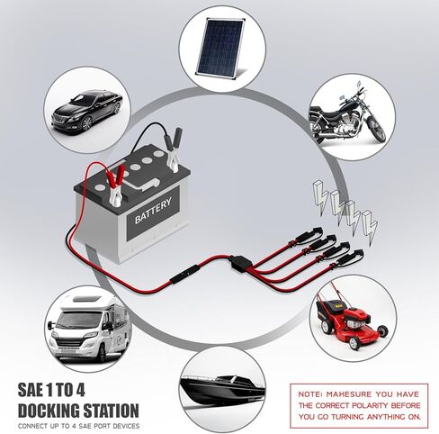 MADCATZ 10 AWG - SAE 1 to 4 Extension Cable Quick Disconnect Connector, SAE Y Splitter Adaptors, for Automotive, Solar Panel SAE Plug 12 inch/30cm - with SAE Adapters (1 Pack) in Kuwait