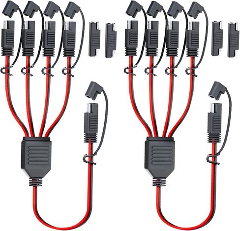 MADCATZ 10 AWG - SAE 1 to 4 Extension Cable Quick Disconnect Connector, SAE Y Splitter Adaptors, for Automotive, Solar Panel SAE Plug 12 inch/30cm - with SAE Adapters (1 Pack) in Kuwait