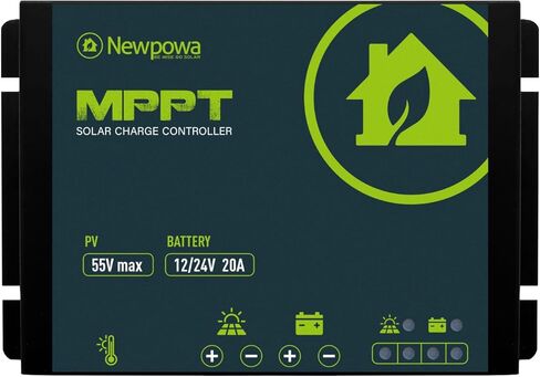 Newpowa 20A MPPT Solar Charge Controller 12/24V DC Compact Design LED Indicator Off Grid Solar Panel Adjustablefor AGM, Gel, Flooded and Lithium Battery in Kuwait
