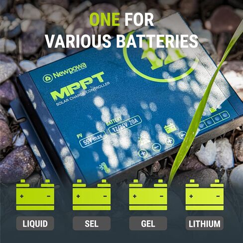Newpowa 20A MPPT Solar Charge Controller 12/24V DC Compact Design LED Indicator Off Grid Solar Panel Adjustablefor AGM, Gel, Flooded and Lithium Battery in Kuwait