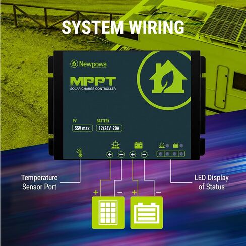 Newpowa 20A MPPT Solar Charge Controller 12/24V DC Compact Design LED Indicator Off Grid Solar Panel Adjustablefor AGM, Gel, Flooded and Lithium Battery in Kuwait