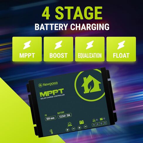 Newpowa 20A MPPT Solar Charge Controller 12/24V DC Compact Design LED Indicator Off Grid Solar Panel Adjustablefor AGM, Gel, Flooded and Lithium Battery in Kuwait