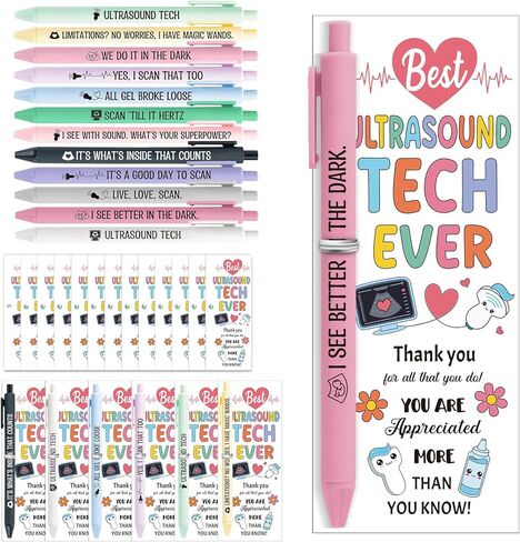 Gueevin 36 Sets Sonographer Gifts Set 12 Designs Ultrasound Themed Pen with Matching Themed Thank You Cards for Ultrasound Tech Week Sonography Student Graduation Radiology Nurse Appreciation in Kuwait