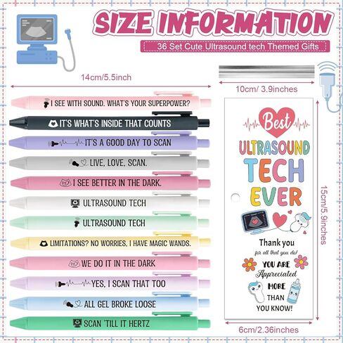 Gueevin 36 Sets Sonographer Gifts Set 12 Designs Ultrasound Themed Pen with Matching Themed Thank You Cards for Ultrasound Tech Week Sonography Student Graduation Radiology Nurse Appreciation in Kuwait