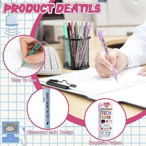 Gueevin 36 Sets Sonographer Gifts Set 12 Designs Ultrasound Themed Pen with Matching Themed Thank You Cards for Ultrasound Tech Week Sonography Student Graduation Radiology Nurse Appreciation in Kuwait