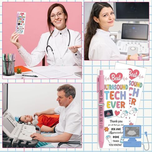 Gueevin 36 Sets Sonographer Gifts Set 12 Designs Ultrasound Themed Pen with Matching Themed Thank You Cards for Ultrasound Tech Week Sonography Student Graduation Radiology Nurse Appreciation in Kuwait