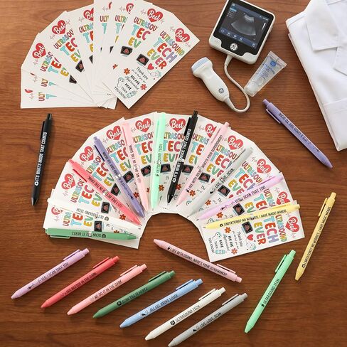 Gueevin 36 Sets Sonographer Gifts Set 12 Designs Ultrasound Themed Pen with Matching Themed Thank You Cards for Ultrasound Tech Week Sonography Student Graduation Radiology Nurse Appreciation in Kuwait