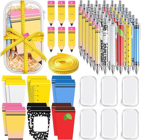 Landhoow 6 Sets Teacher Appreciation Gifts Hard Sided Clear Zipper Case Scroll Pen Sticky Notes Double-Sided Hang Tag Ribbon Measuring Tape for Back to School Gifts Graduation Party Favors in Kuwait