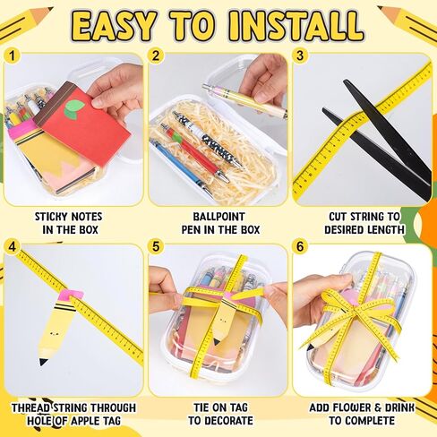 Landhoow 6 Sets Teacher Appreciation Gifts Hard Sided Clear Zipper Case Scroll Pen Sticky Notes Double-Sided Hang Tag Ribbon Measuring Tape for Back to School Gifts Graduation Party Favors in Kuwait