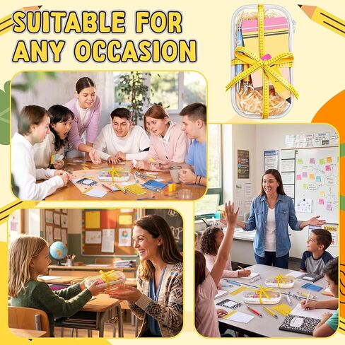 Landhoow 6 Sets Teacher Appreciation Gifts Hard Sided Clear Zipper Case Scroll Pen Sticky Notes Double-Sided Hang Tag Ribbon Measuring Tape for Back to School Gifts Graduation Party Favors in Kuwait