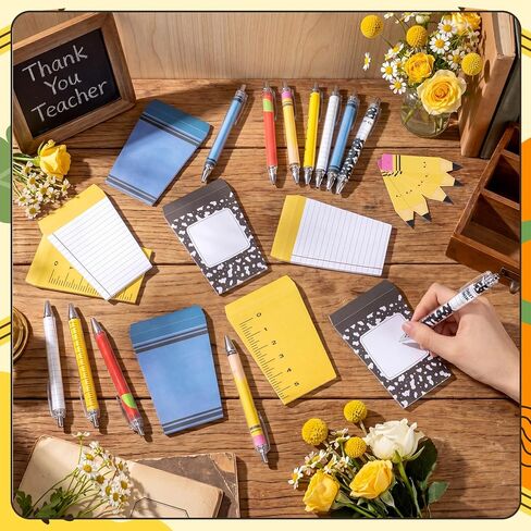 Landhoow 6 Sets Teacher Appreciation Gifts Hard Sided Clear Zipper Case Scroll Pen Sticky Notes Double-Sided Hang Tag Ribbon Measuring Tape for Back to School Gifts Graduation Party Favors in Kuwait