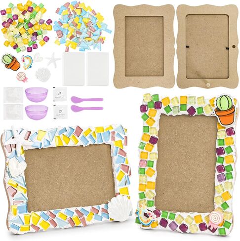 Coloch 2 Pack Decorate Your Own Mosaic Picture Frame Craft Kit, Wooden DIY Picture Frame Kits for Adults Mosaics Making Supplies for Gift, Decoration, Birthday, Anniversary in Kuwait
