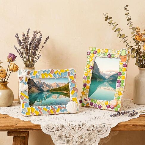 Coloch 2 Pack Decorate Your Own Mosaic Picture Frame Craft Kit, Wooden DIY Picture Frame Kits for Adults Mosaics Making Supplies for Gift, Decoration, Birthday, Anniversary in Kuwait