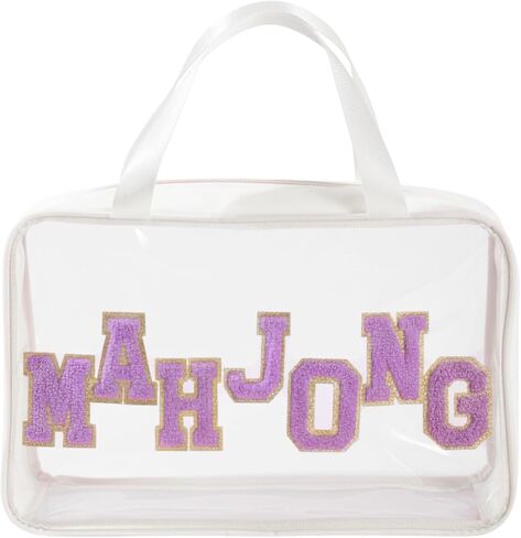 Empty Mahjong Tile Bag with Handle, Large Clear Waterproof Mahjong Storage Bag Fits 166 Tiles, Chenille Embroidered Design for Mahjong Lovers, Travel & Game Night Accessories in Saudi Arabia