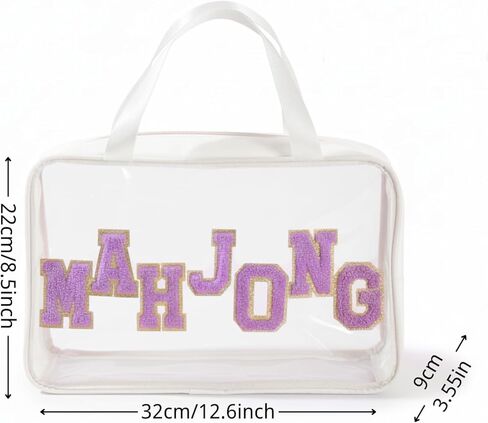 Empty Mahjong Tile Bag with Handle, Large Clear Waterproof Mahjong Storage Bag Fits 166 Tiles, Chenille Embroidered Design for Mahjong Lovers, Travel & Game Night Accessories in Saudi Arabia