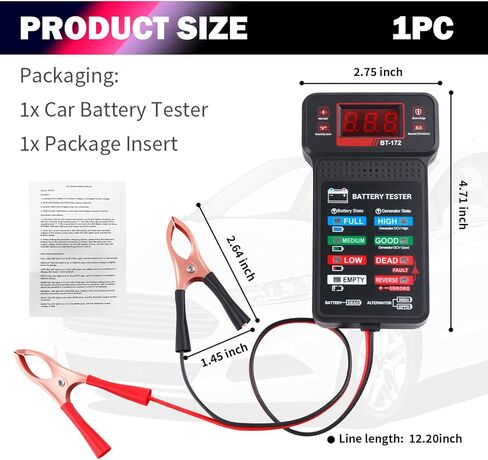 Car Battery Tester with LED Indicator & LCD Display,Battery Load Tester 12V Automotive for Real-Time Voltage Detection,Alternator Testers Automotive Tools with Alligator Clips in Saudi Arabia