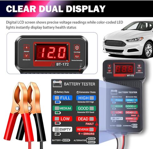 Car Battery Tester with LED Indicator & LCD Display,Battery Load Tester 12V Automotive for Real-Time Voltage Detection,Alternator Testers Automotive Tools with Alligator Clips in Saudi Arabia