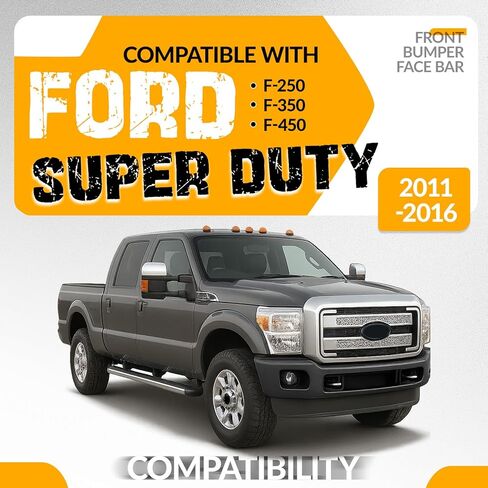 KUAFU Front Bumper Face Bar 3Pcs Compatible with 2011-2016 Ford F250 F350 F450 Super Duty Platinum, King Ranch, Lariat, XL, XLT W/Fog Light Holes FO1002417 BC3Z17757CPTM Steel Powder Coated in Kuwait