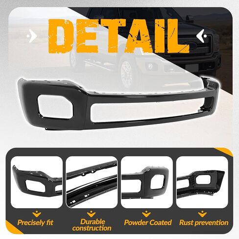 KUAFU Front Bumper Face Bar 3Pcs Compatible with 2011-2016 Ford F250 F350 F450 Super Duty Platinum, King Ranch, Lariat, XL, XLT W/Fog Light Holes FO1002417 BC3Z17757CPTM Steel Powder Coated in Kuwait