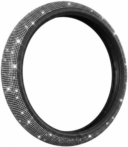 Bling Diamond Leather Steering Wheel Cover, Car Accessories for Women,Universal Fit 15" for SUVs Vans Sedans Trucks, Black Diamond in Kuwait