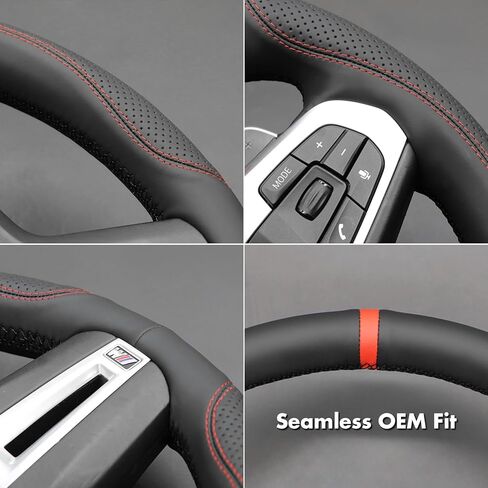 MEWANT Hand Stitch Steering Wheel Cover Compatible with BMW M Sport 2016-2024 2 3 4 5 6 7 8 Series G20 G22 G30 G11 G15 i4 Z4 X3 X4 X5 X6 X7 G01 G05 Black Microfiber Leather DIY Wrap Restoration Kit in Kuwait