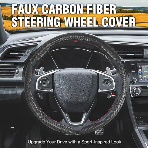 Matte Black Carbon Fiber Anti-Slip Auto Car Steering Wheel Cover for Honda Accord Civic CR-V HR-V Pilot Fit Passport Odyssey in Kuwait